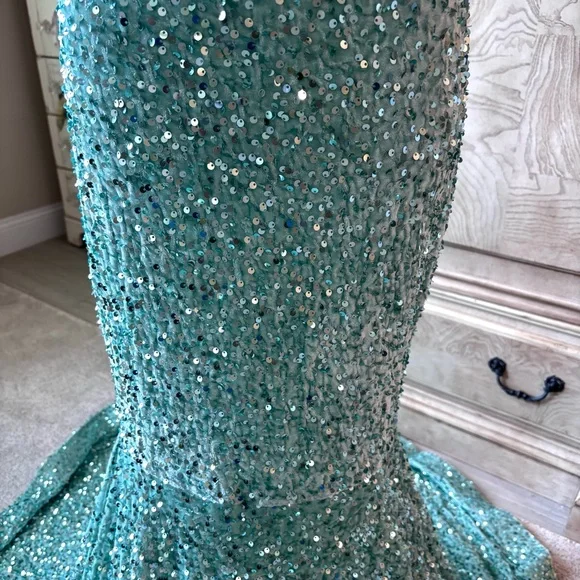 NEW Mint Green Dress, Sequins Dress, One Shoulder, Prom Dress, NWOT, Size XLG - Picture 5 of 11